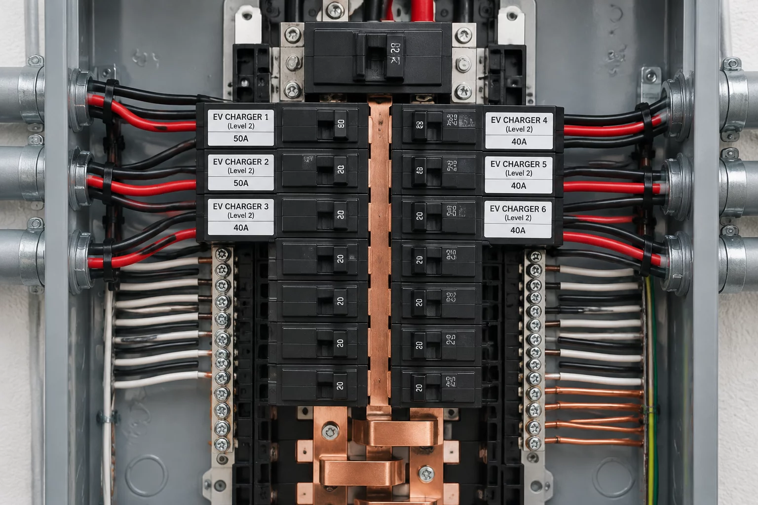 Electrical panel breaker installation with dedicated EV line